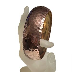 Hammered Handcrafted Artisan Bronze Copper Round Bangle Bracelet Vintage 1980s